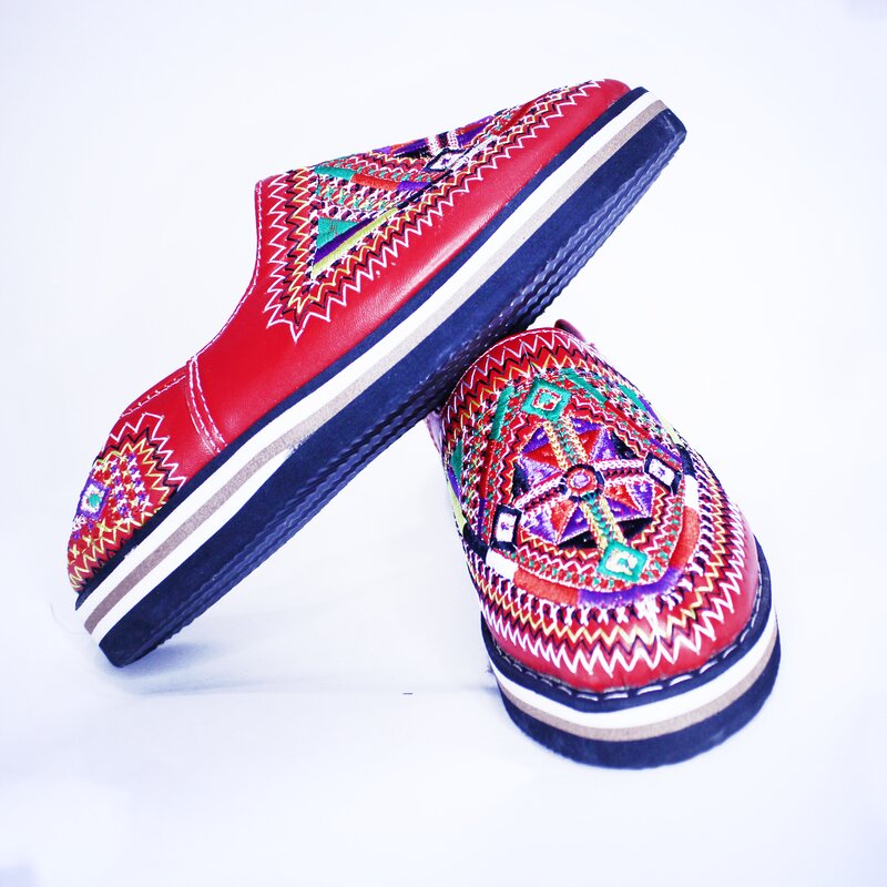 Handcrafted Leather Slippers with Silk Thread Embroidery -  Supporting Skilled Artisans in Morocco