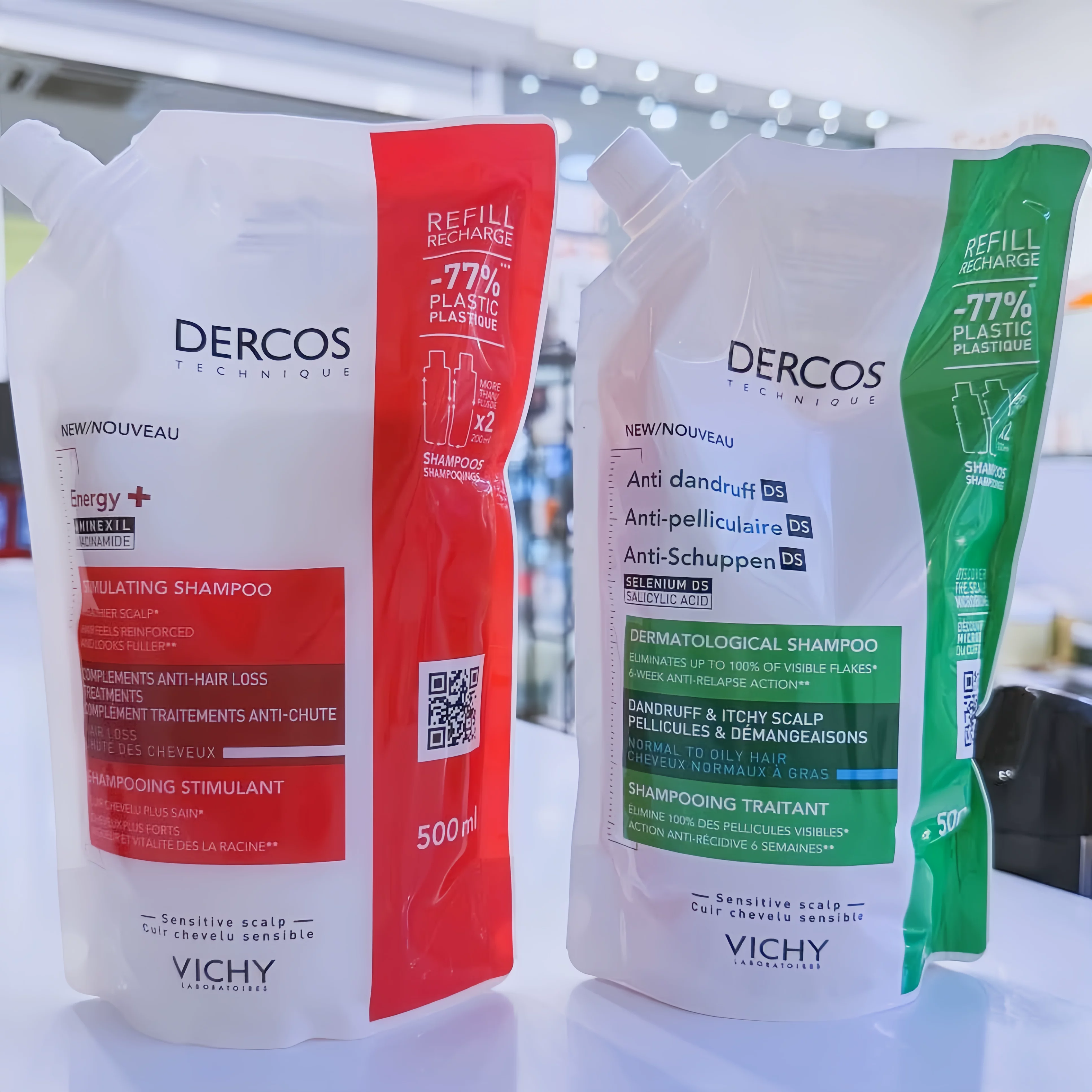 بكج فيشي ديركوس لمعالجة تساقط الشعر والقشرة - عبوات إعادة التعبئة (Vichy Dercos Eco-Refill Bundle)