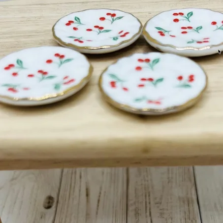 Miniature Cherry Ceramic Dollhouse Plates