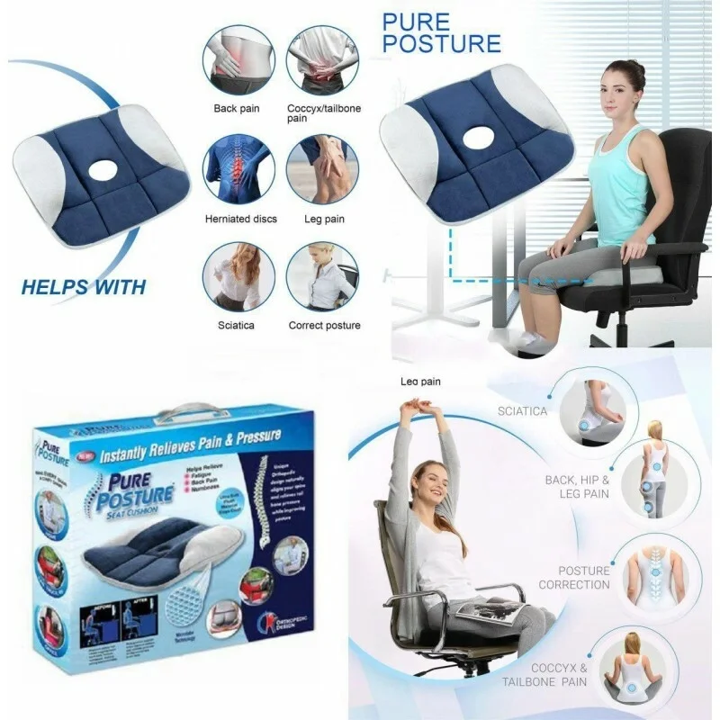 وسادة مقعد تقويم العظام تخفف آلام الظهر PURE POSTURE