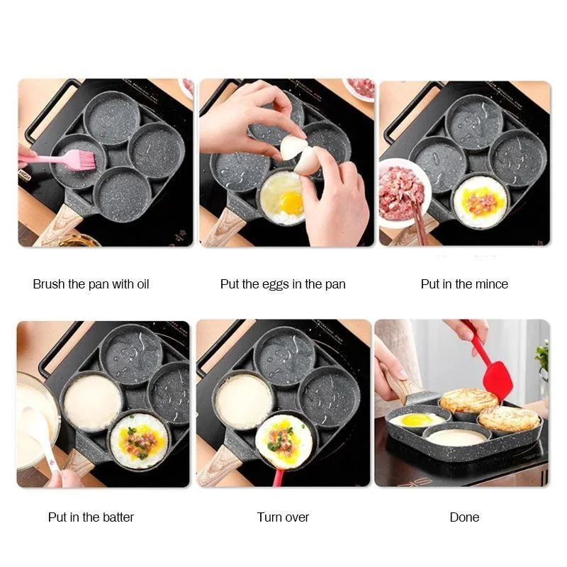 4 Hole Frying Pan Omelet Pan Non-stick Anti مقلات الكرانيت العجيبة 4في 1