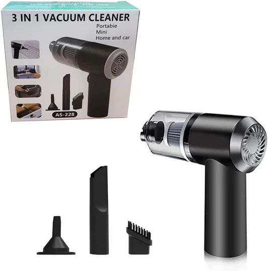 مكنسة كهربائية محمولة 3 في 1 – قوة شفط عالية لتنظيف السيارة والمنزل