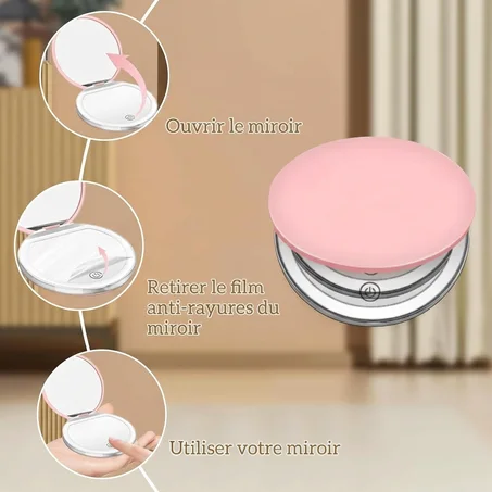 Miroir de Maquillage LED Compact & Rechargeable