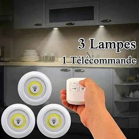 Pack de 3 Spots LED Sans Fil avec Télécommande