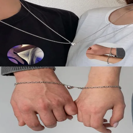 Pack Couple Cœur Magnétique – Colliers & Bracelets Assortis