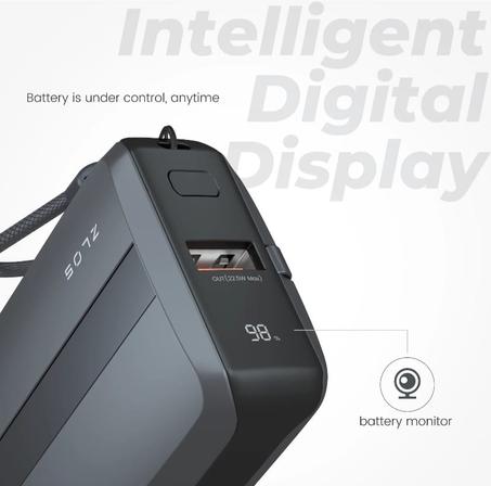 باور بانك BRAVE 10000 مللي أمبير يدعم PD 20W وUSB A 22.5W شحن سريع مع كابل إخراج مدمج وشاشة LED لهواتف iPhone وAndroid ومعظم الأجهزة الإلكترونية