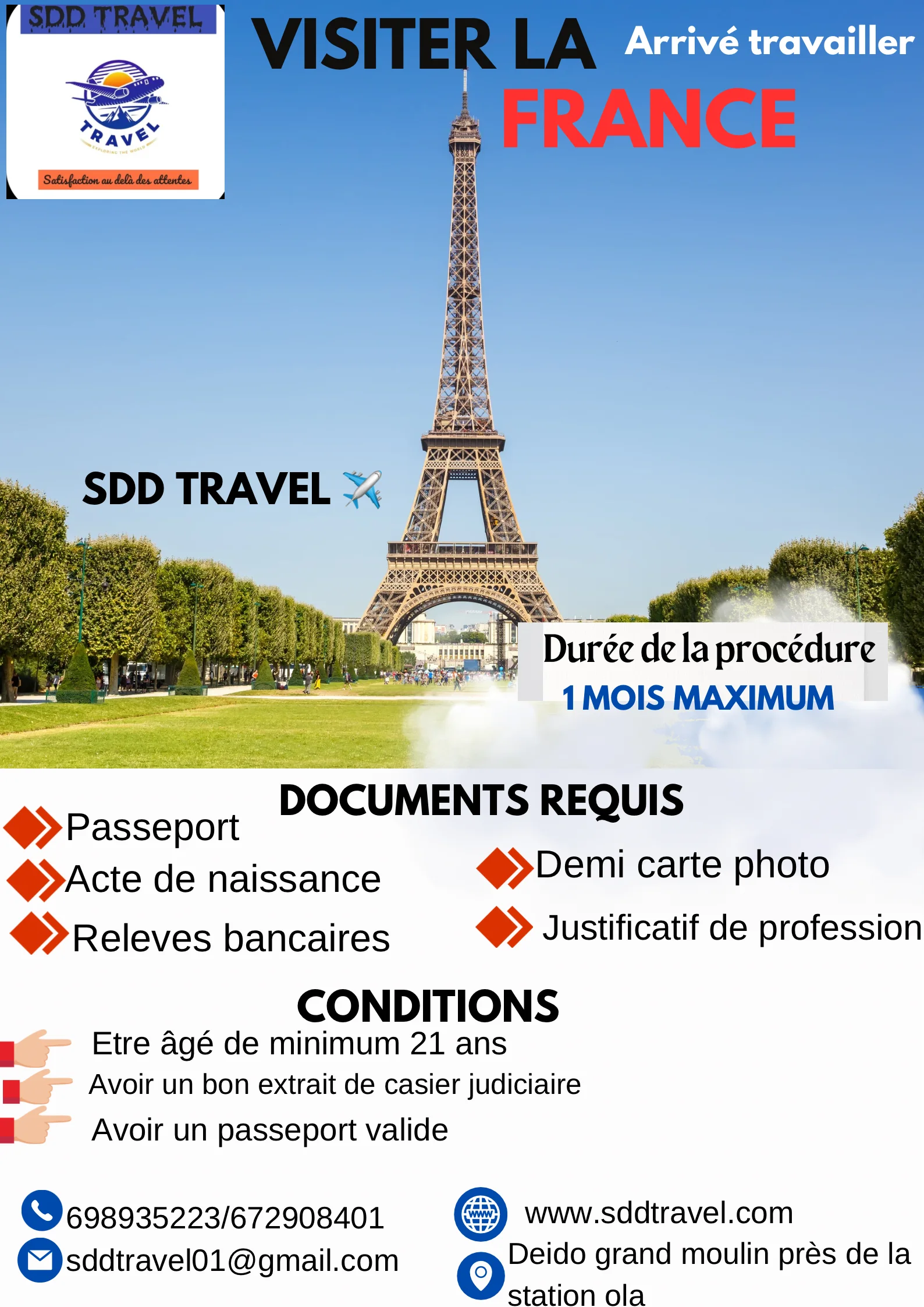 VISITER LA FRANCE ARRIVER TRAVAILLER