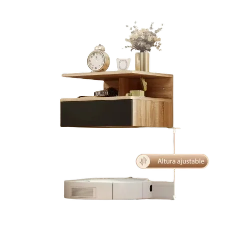 Mesa de Noche Flotante Moderna con Cajón y Estante Abierto