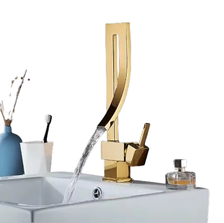 Grifo de Lavabo – Elegancia Vanguardista en Oro Pulido