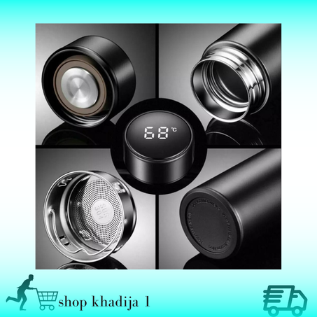 الترموس الذكي سعة نصف لتر مع شاشة رقمية فيها مستشعر حراري أسود