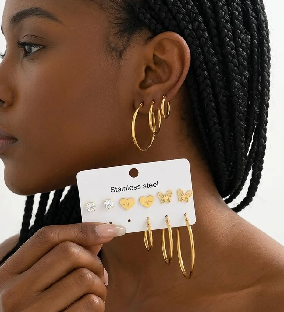 Boucles d'Oreilles Pentacle – Acier Inoxydable 304 Plaqué Or