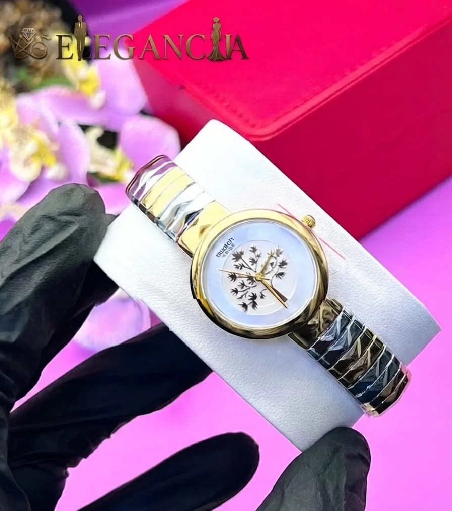 Montre Bicolore Élégance — Cadran Nacré Floral