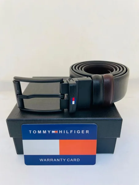 Ceinture Homme Tommy Hilfiger en Cuir – Boucle Noir Mat & Coffret Cadeau