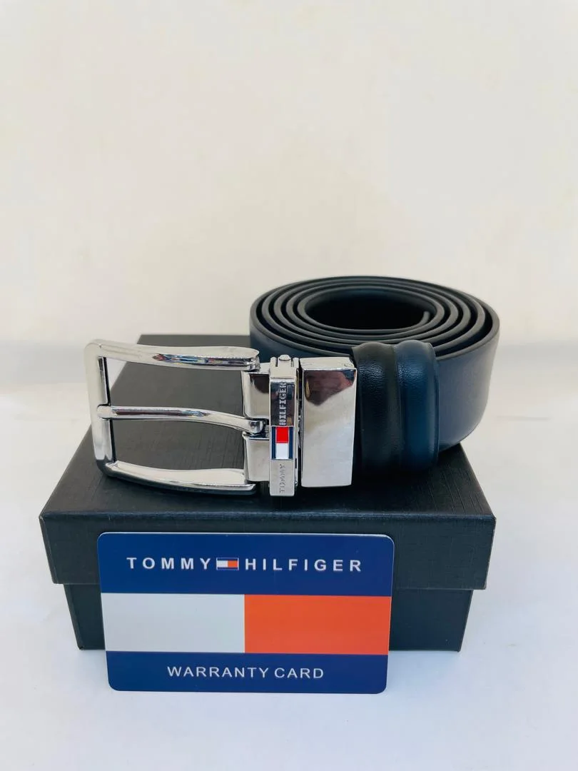 Ceinture Homme Tommy Hilfiger en Cuir – Boucle Noir Mat & Coffret Cadeau