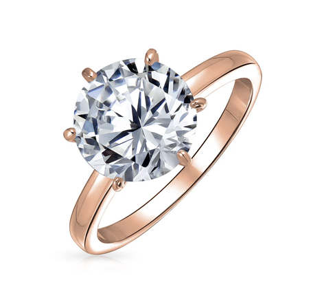 Classic 3CT CZ Round Cut Solitaire Engagement Ring, Sterling Silver, 14K Gold Plated