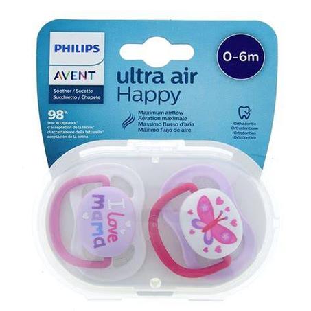 AVENT 2 SUCETTES ULTRA AIR HAPPY 0-6 BOY/MAM/BOA SCF080/01