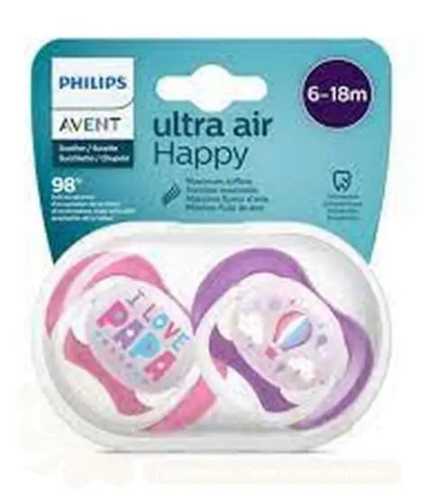 AVENT 2 SUCETTES ULTRA AIR HAPPY 6-18 GIRL/PAP/BALLO SCF080/04
