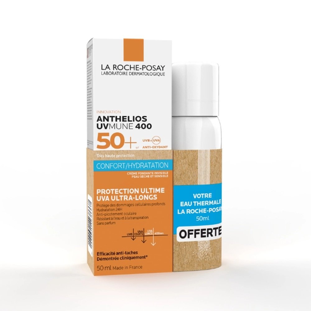 🎁 PACK 🎁 – LA ROCHEPOSAY – Anthelios Cr Fondante UVMUNE 400 50ml+Eau Thermale 50ml New Pack