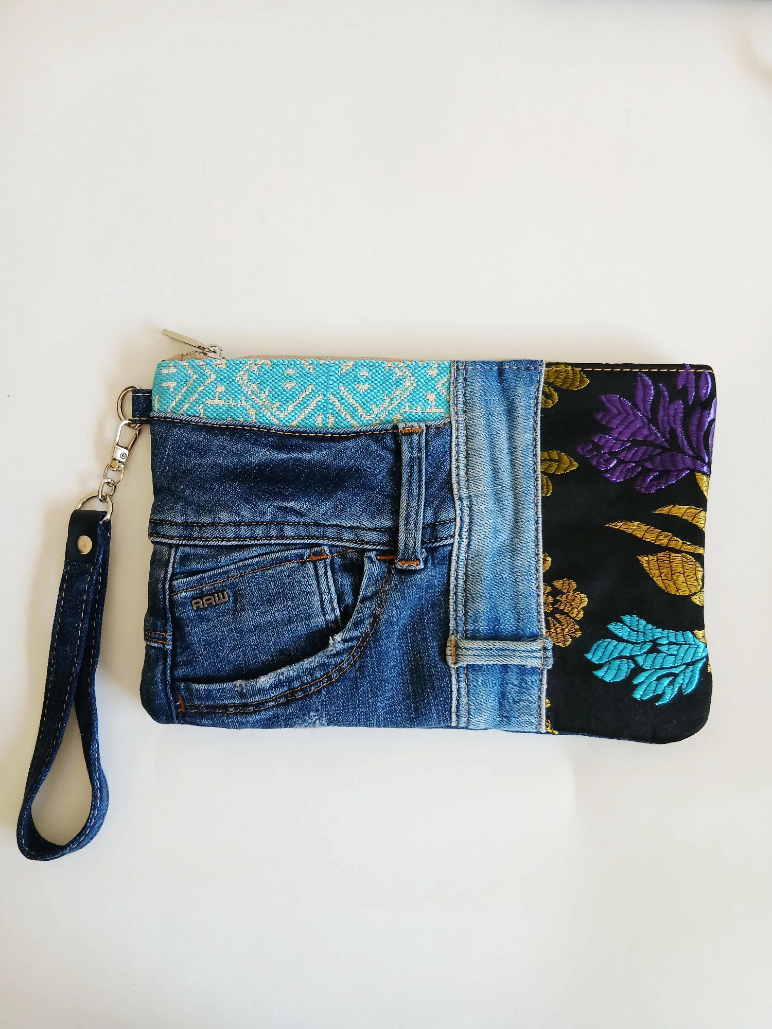 Pochette jeans/tissus marocains