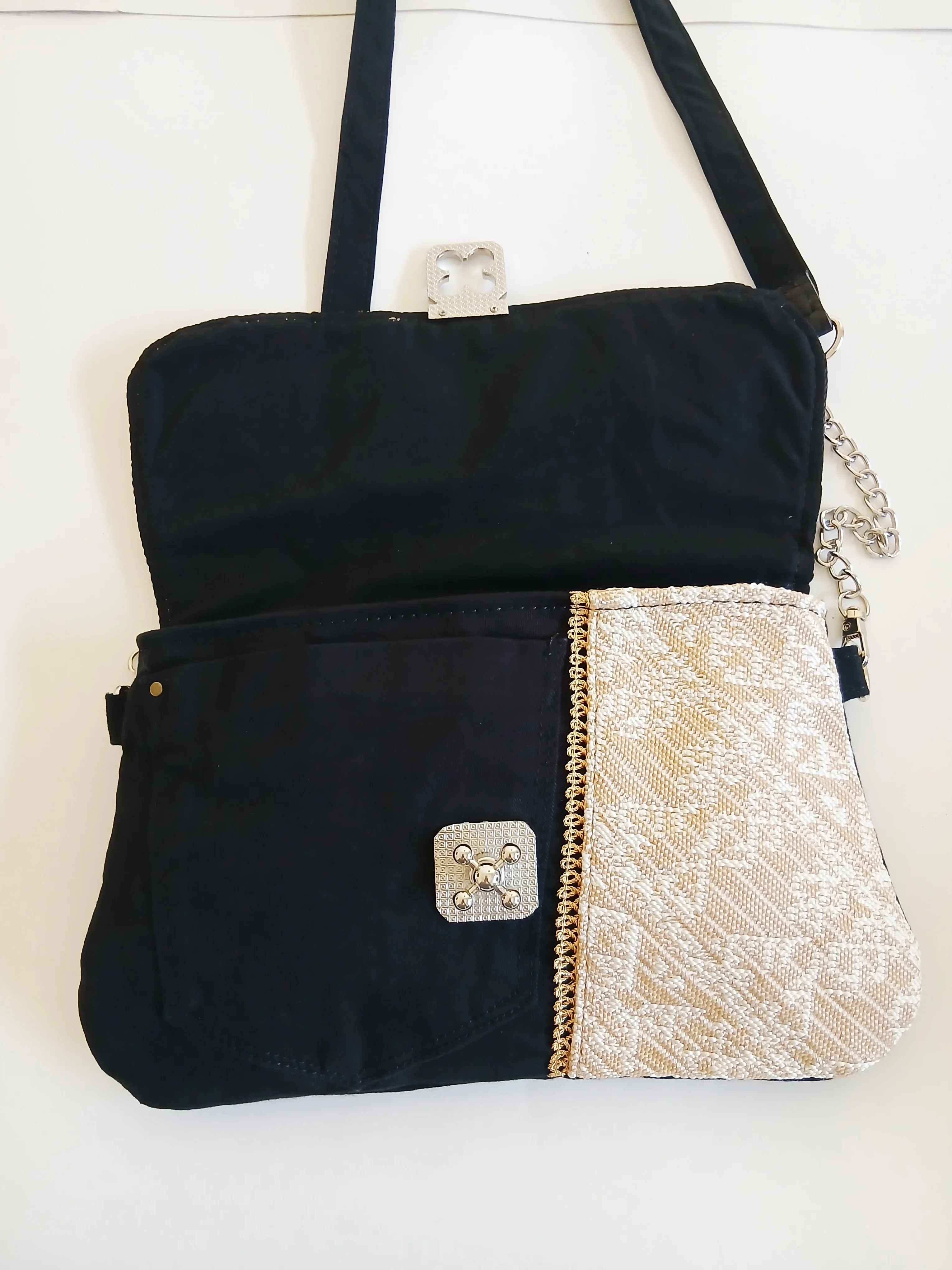 Sac bandoulière jeans noir et tissus marocains