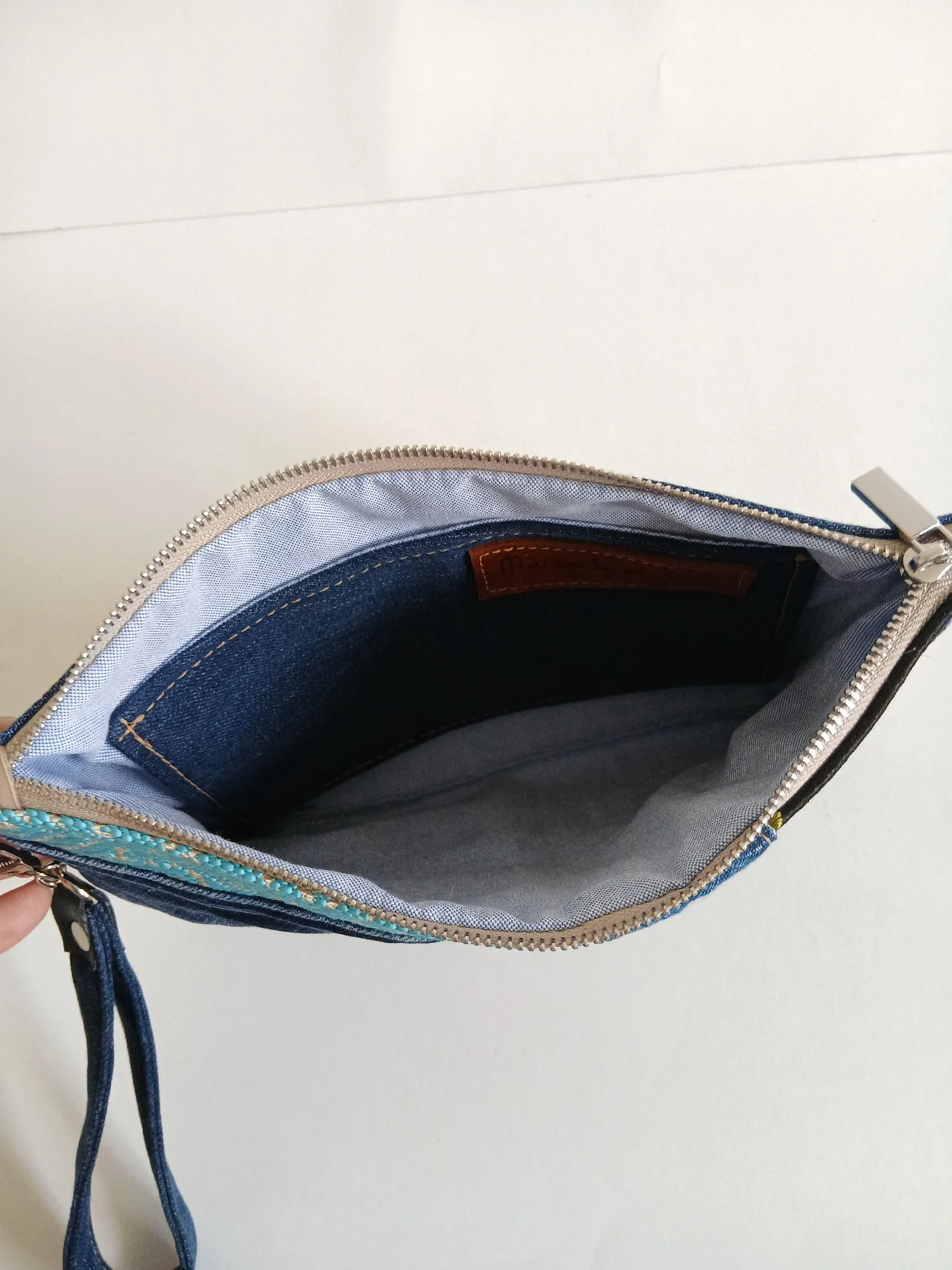Pochette jeans/tissus marocains