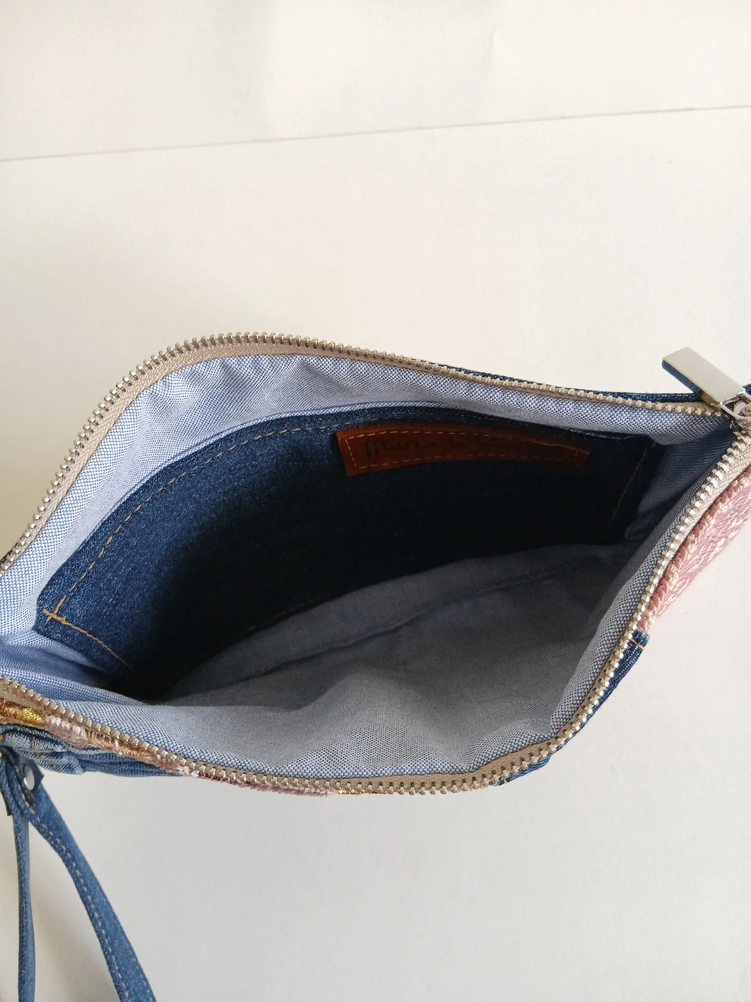 Pochette jeans/tissus marocains