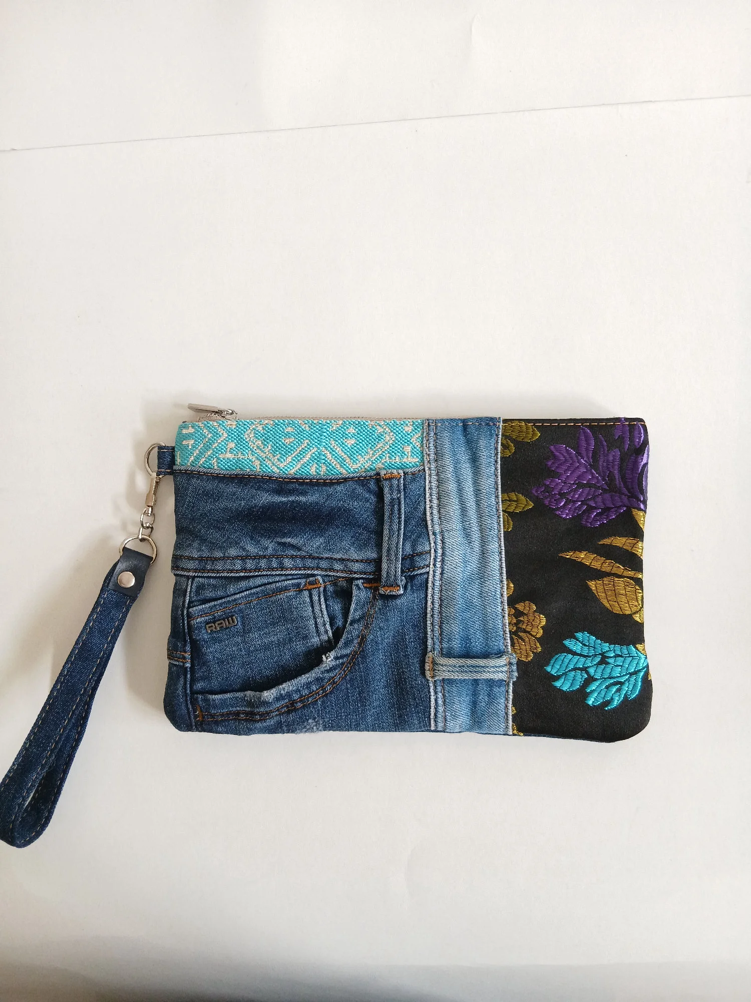 Pochette jeans/tissus marocains