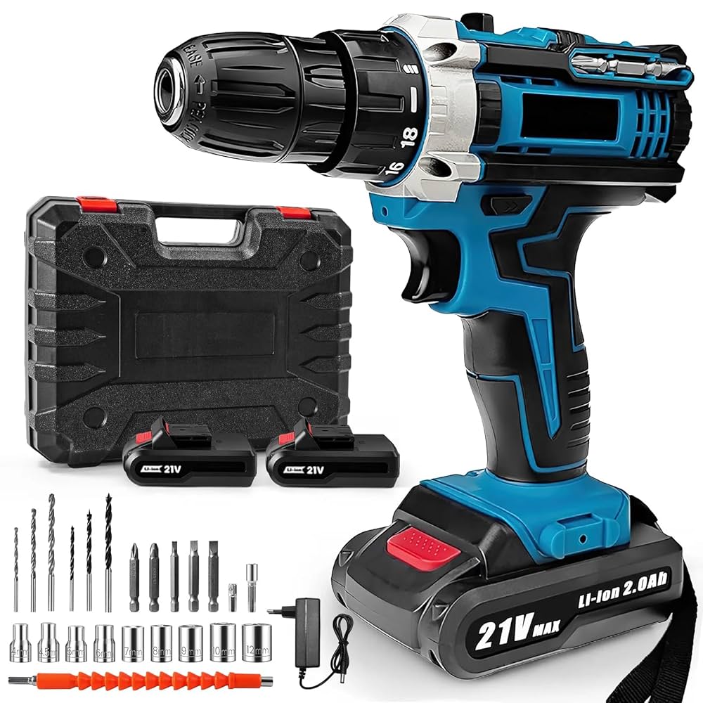 مثقاب لاسلكي، 21 فولت، 1350 دورة في الدقيقة، مثقاب عالي السرعة، قابل لإعادة الشحن