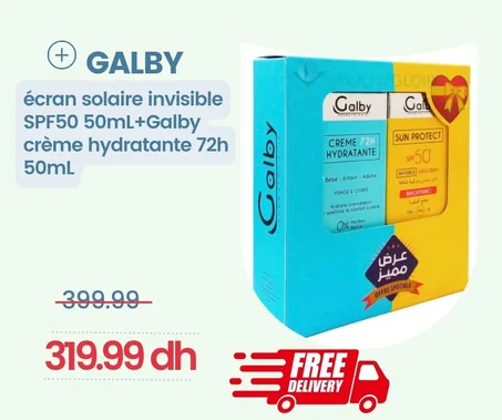 Galby écran solaire invisible SPF50 50mL+Galby crème hydratante 72h 50mL