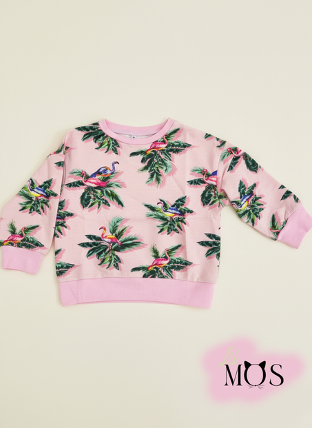 Sweat-shirt Rose à Imprimé Flamants Roses
