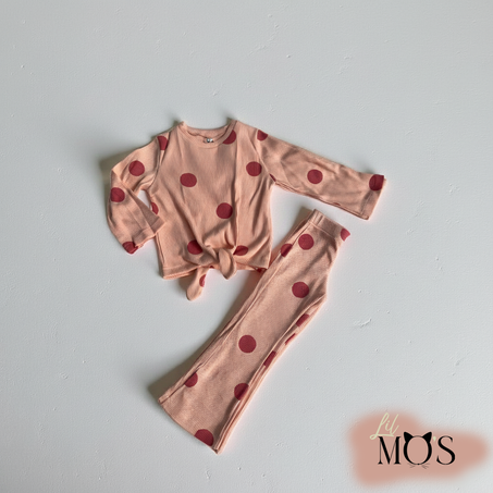 Ensemble Côtelé à Pois Rose