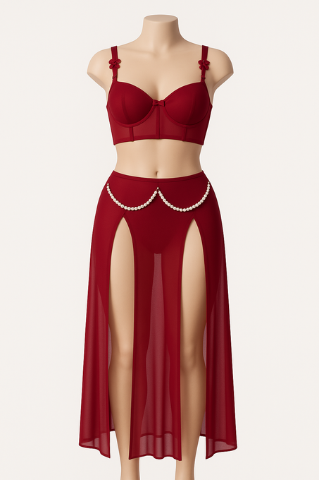 Ensemble Sexy 3 Pièces – Soutien-Gorge, Jupe Fendue & String Glamour