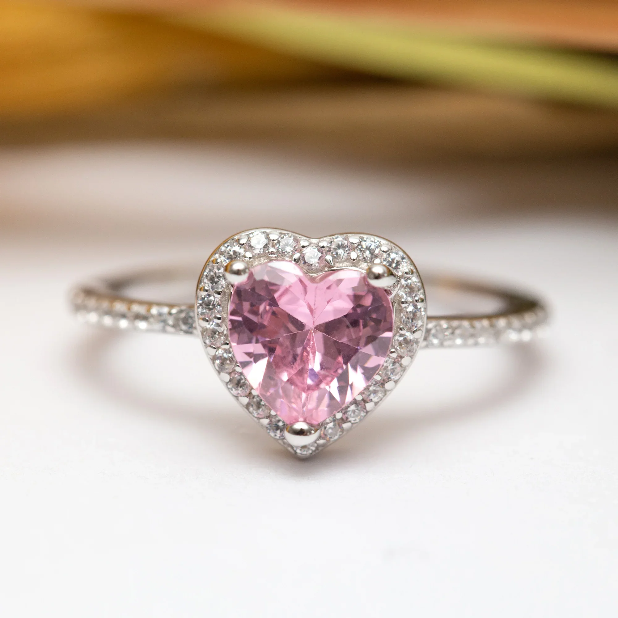 Bague Argent Rhodié Pandora. Motif Cœur rose