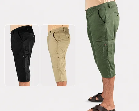 Pack de 3 Pantacourt Massimo Dutti En Toile Léger  ( Vert Royale + Beige + Noir )