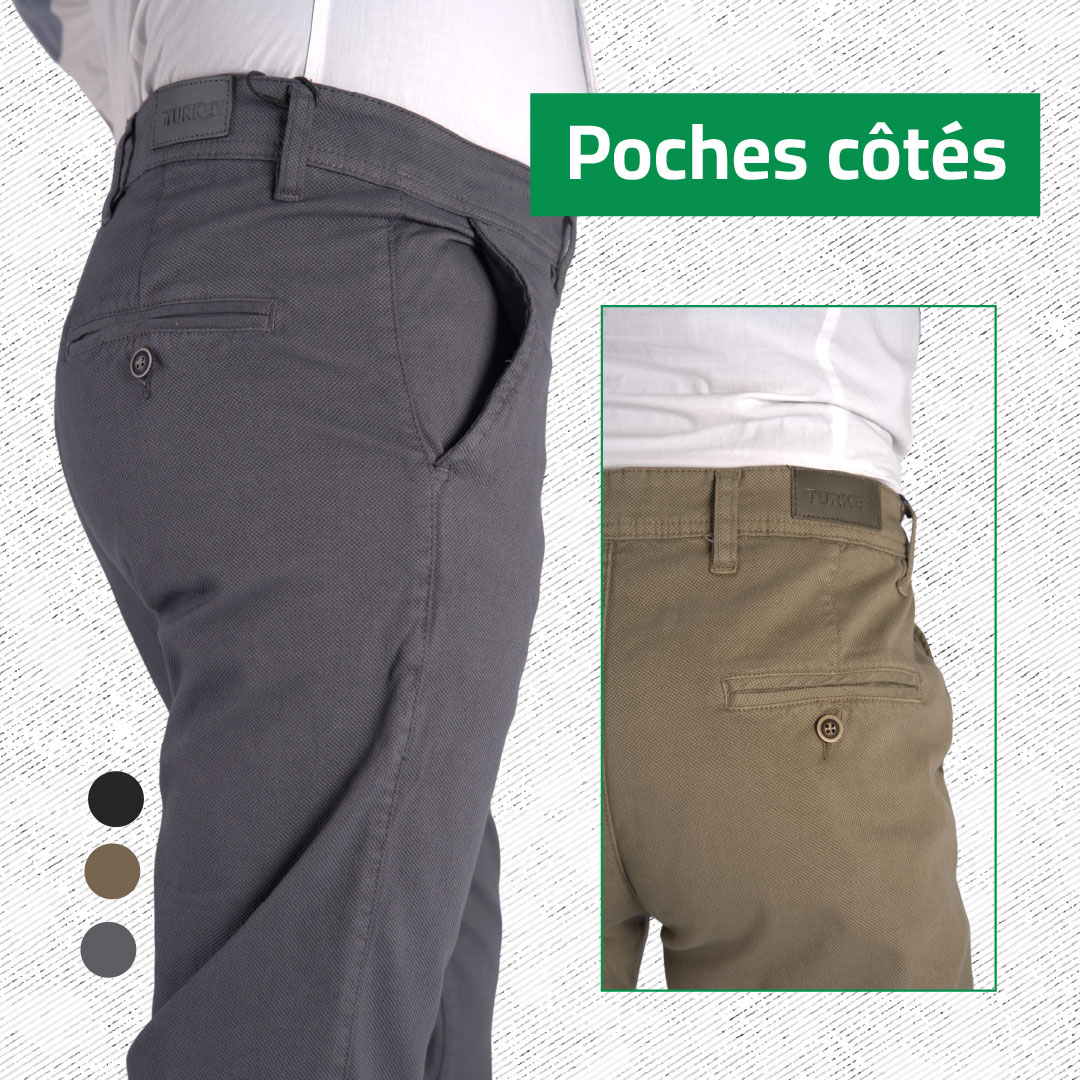 Pack de 3 Pantalons en toile piqué de Luxe ( Beige + Noir + Gris )