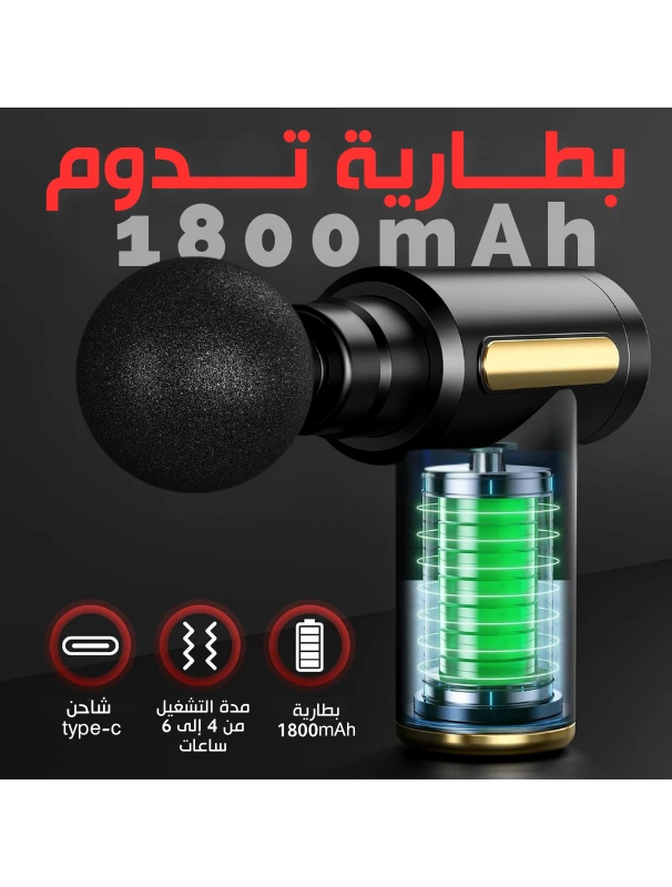 مسدس تدليك للأنسجة العميقة لتخفيف الألم، مع 4 رؤوس تدليك و6 سرعات، صغير ومحمول لتخفيف أي ألم، أفضل هدية للوالدين. مع ضمان عامين