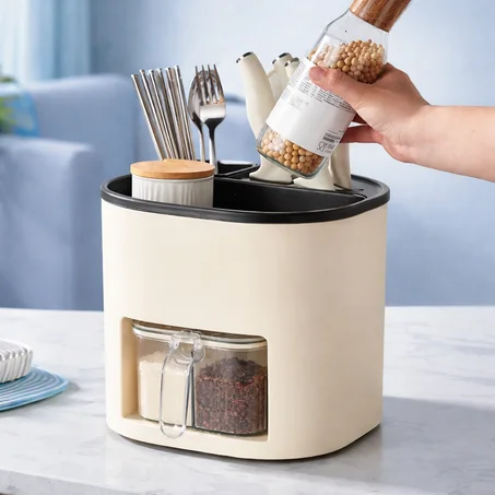 منظّم أدوات المطبخ مع علب توابل أنيق