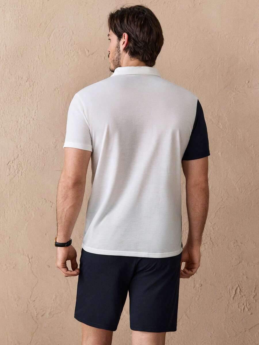 Ensemble sportswear premium – Polo & Short pour hommes avec coutures en blocs de couleur à grain verticale