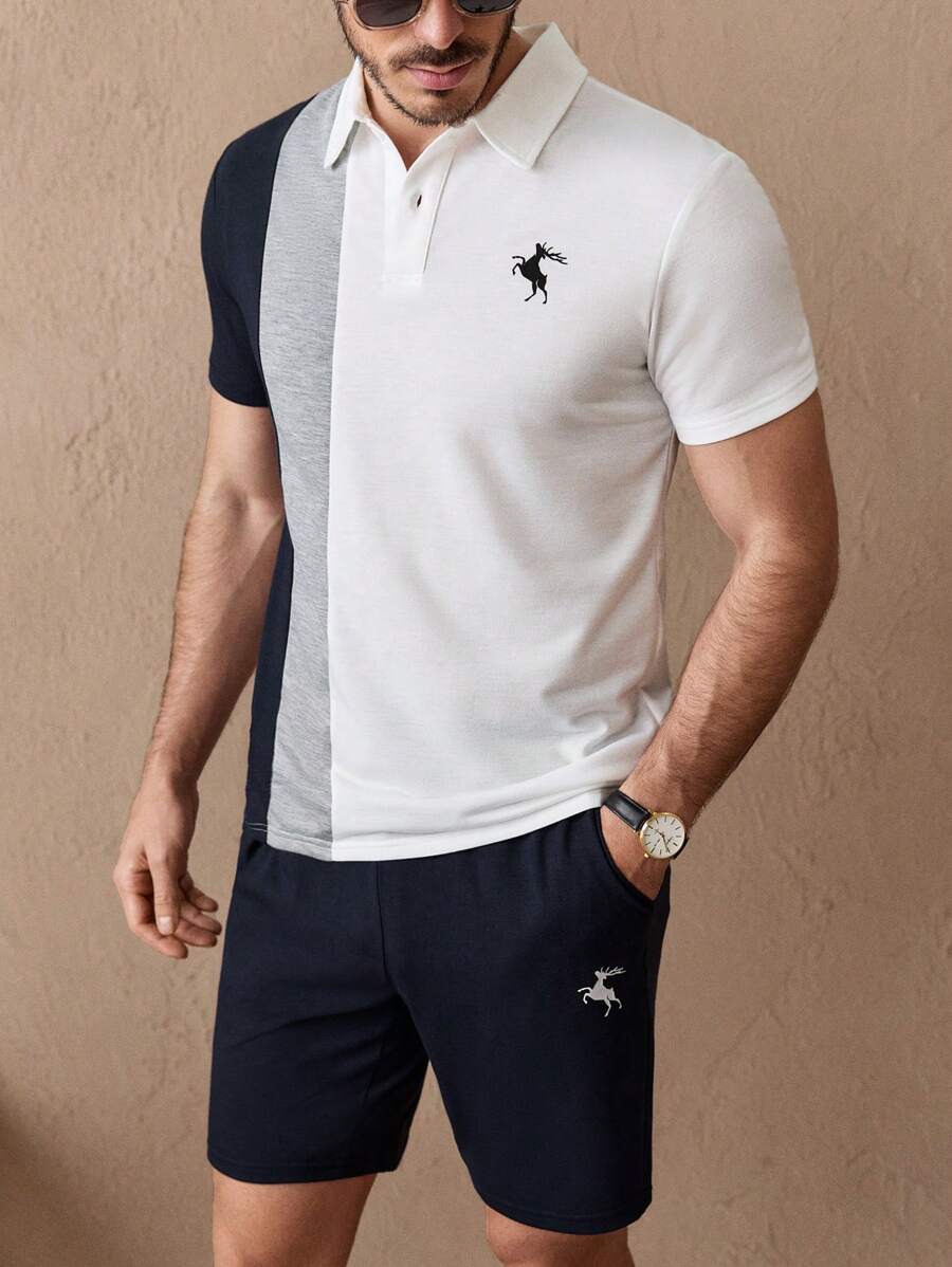 Ensemble sportswear premium – Polo & Short pour hommes avec coutures en blocs de couleur à grain verticale