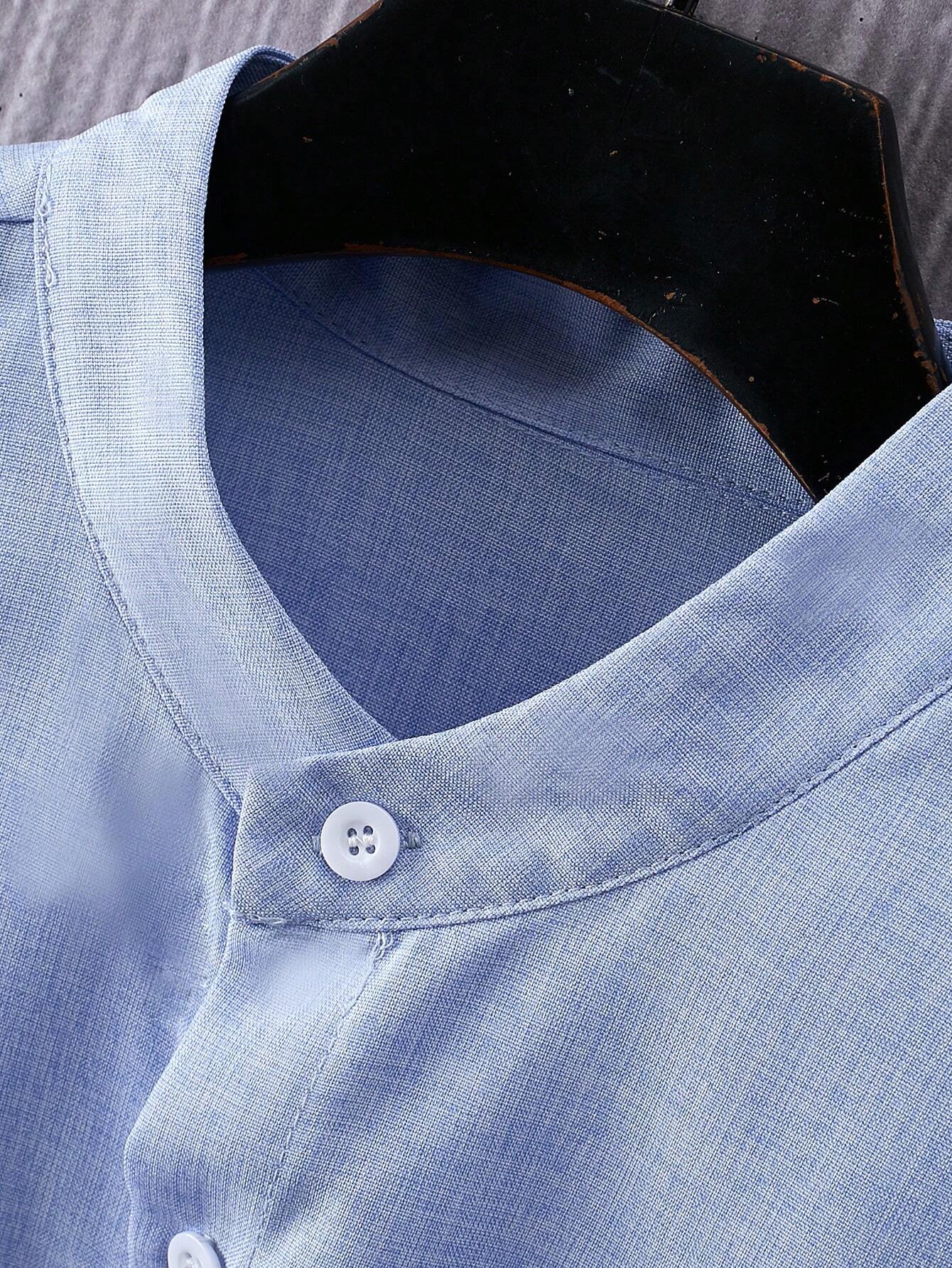 Chemise À Manches Longues Et À Bouton Unique De Couleur Unie
