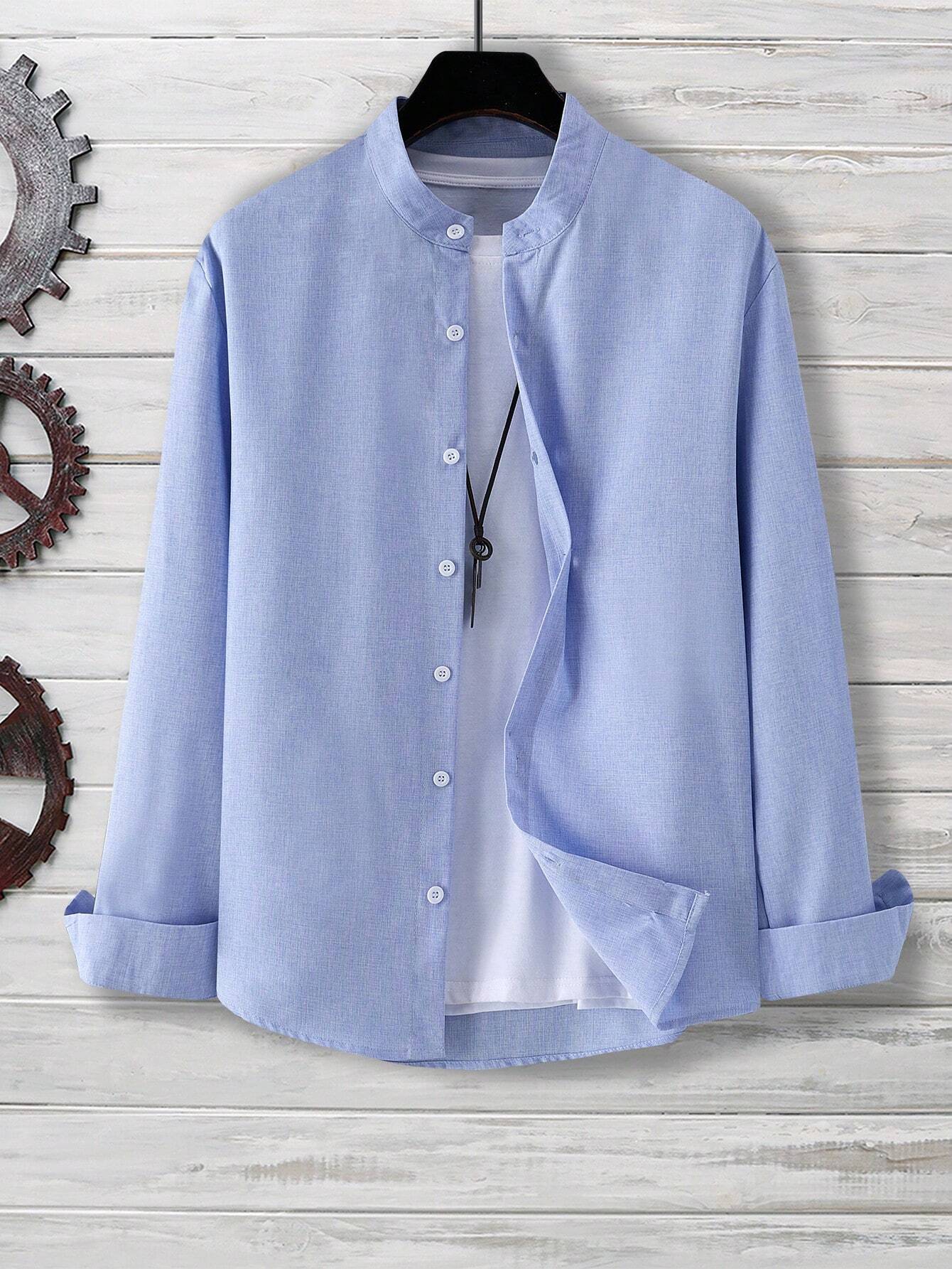 Chemise À Manches Longues Et À Bouton Unique De Couleur Unie