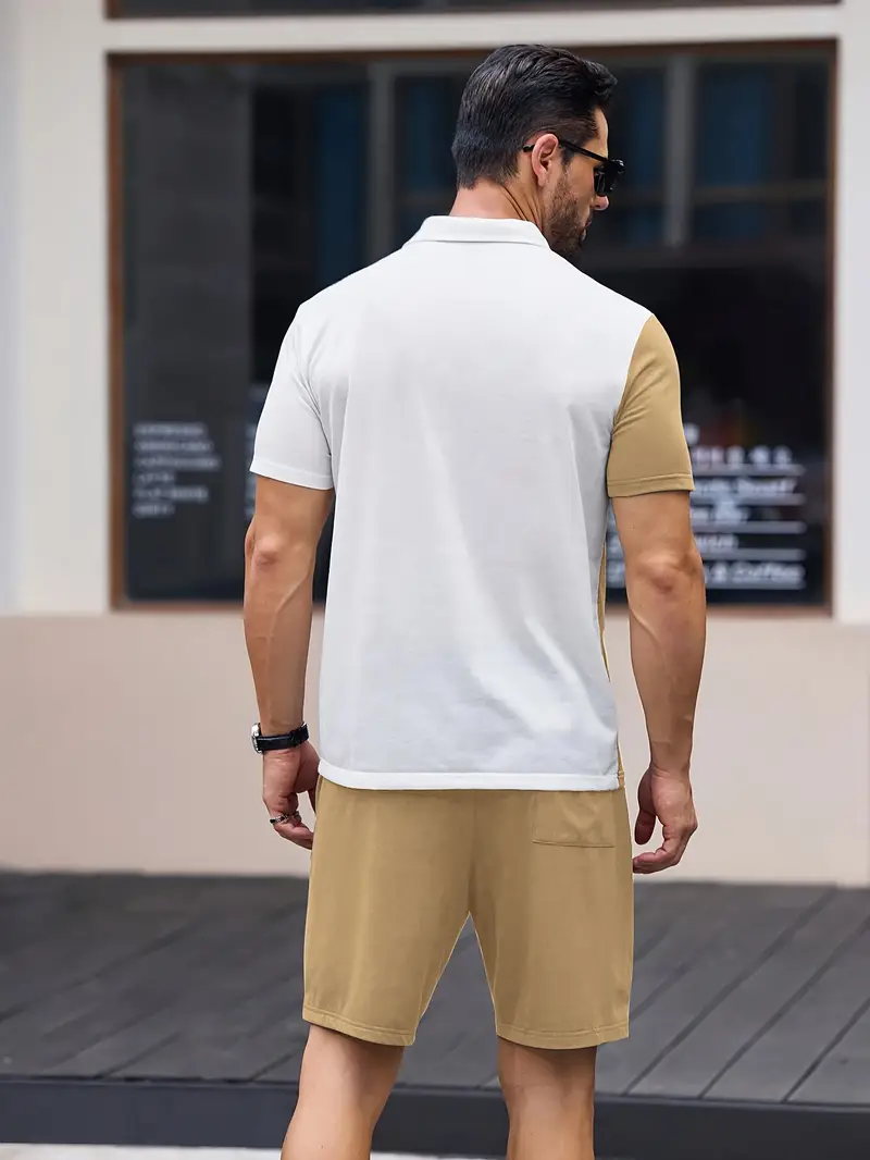 Ensemble sportswear premium – Polo & Short pour hommes avec coutures en blocs de couleur à grain verticale