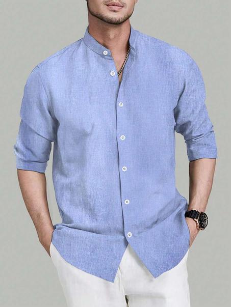 Chemise À Manches Longues Et À Bouton Unique De Couleur Unie
