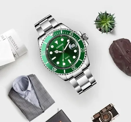 ساعة عصرية ، ساعة يد رجالية كاجوال ، ساعة يد رجالية للأعمال ، ساعة يد رياضية للرجال بقلادة ماء خضراء ، ساعة يد رجالية