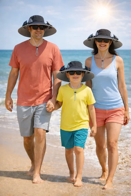 قبعة صيد،مزودة بمراوح تعمل بالطاقة الشمسية حماية لأوقات طويلة تحت أشعة الشمس العالية