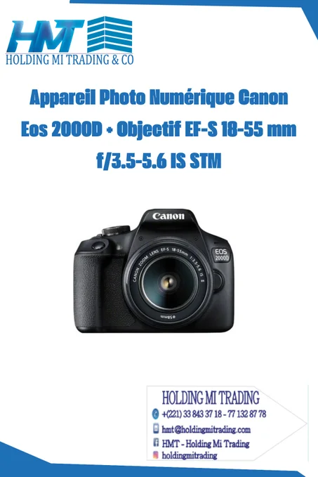 Appareil Photo Numérique Canon Eos 2000D + Objectif EF-S 18-55 mm f/3.5-5.6 IS STM