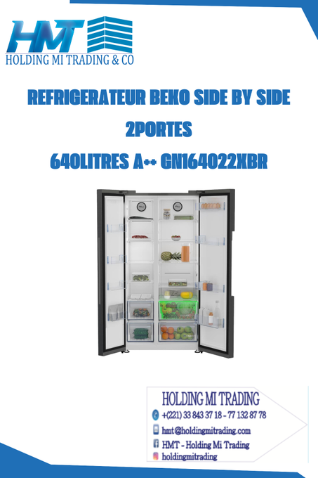 REFRIGERATEUR BEKO SIDE BY SIDE 2PORTES  640LITRES A++ GN164022XBR