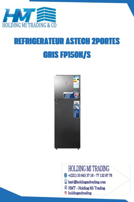 REFRIGERATEUR ASTECH 2PORTES GRIS FP150K/S