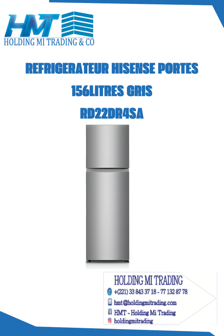 REFRIGERATEUR HISENSE PORTES 156LITRES GRIS  RD22DR4SA
