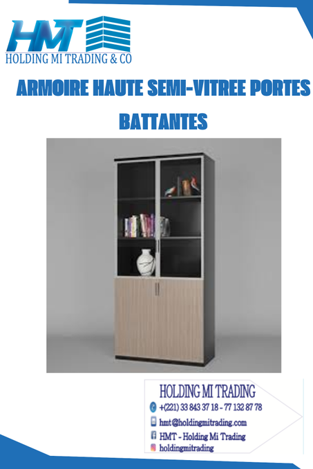 ARMOIRE HAUTE SEMI-VITREE PORTES BATTANTES